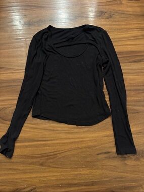 Black Long-Sleeve Scoop Neck Women's Top